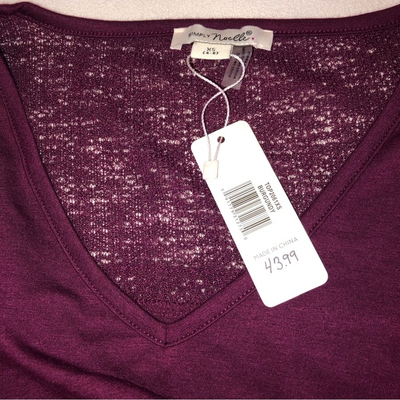 Burgundy V- neck Long sleeve Oversized mesh bell cuffs Tunic Top - Picture 16 of 16